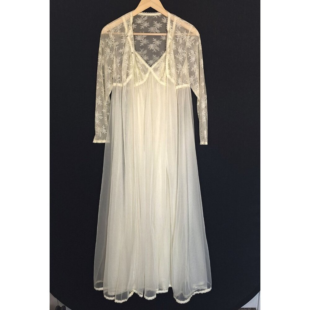 💙 Vintage 60' 70' 2-Piece Peignoir Set by Vanity Fair Size 32 Romantic Dainty L